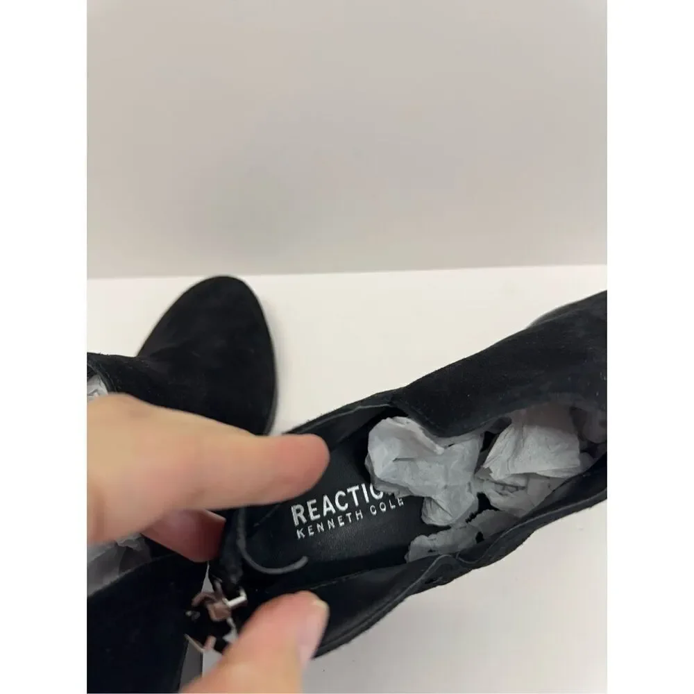 Kenneth Cole Reaction Ankle Boots Size 8 Womens Black‎ Leather Block Heel NEW